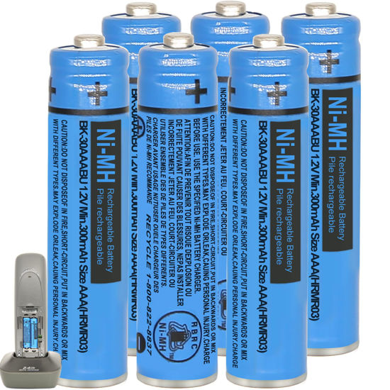 Picture of HIECTPRO BK-30AAABU NI-MH AAA Rechargeable Battery 1.2V 300mah 6Pack AAA NiMH Batteries for Panasonic Cordless Phones, Remote Controls, Electronics
