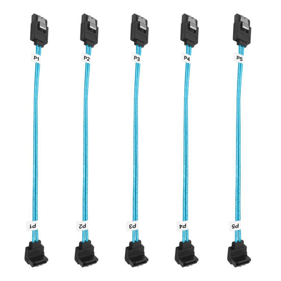 Picture of ADCAUDX 5-Pack SATA III Cable 8-inch Short SATA-Right Angle-Cable 0.2M SATA 90-Degree Cable Thin-SATA Cable Flexible-SATA to SATA 90 Degree 6Gb-SATA Data Cable for Hard Drive (0.6FT)