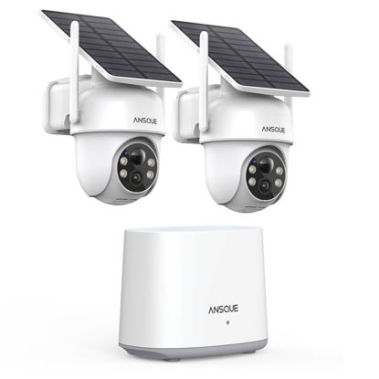 Picture of ANSQUE Security Cameras Wireless Outdoor Home System, 2 Camera Kit, No Subscription Fees, Solar Powered, Local Storage, 365-Day Battery Life, 360°PTZ Surveillance, Auto Tracking, 2K Color Night Vision