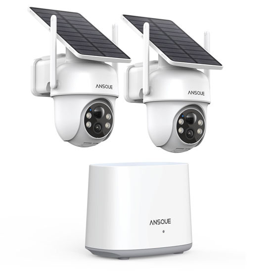 Picture of ANSQUE Security Cameras Wireless Outdoor Home System, 2 Camera Kit, No Subscription Fees, Solar Powered, Local Storage, 365-Day Battery Life, 360°PTZ Surveillance, Auto Tracking, 2K Color Night Vision