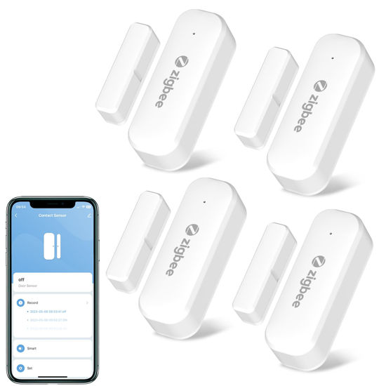 Picture of Tuya Zigbee Door and Window Sensor, 4 Pack, Wireless Mini Contact Sensor, Requires Zigbee Hub, Zigbee Connection, Compatible with Alexa/Google Assistant