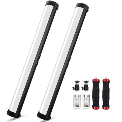 Picture of 2 Pack RGB Led Video Light Stick Wand, Obeamiu 2600-9600K Photography Lighting, 5000mAh Rechargeable Battery, 21 Lights Effect for Video Conference Shooting YouTube Studio, Live Game Streaming, Vlogg
