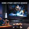 Picture of AVIDGRAM 3 Port HDMI 2.1 Switch 4K 120Hz, 8K 60Hz Automatic Switching Selector Hub with IR Remote, 48Gbps Bandwidth, Compatible with PS4 Pro, PS5, Xbox Series X, UHD TV, Monitor, Projector