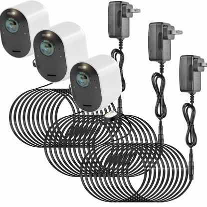 Picture of Uogw 3Pack 25FT Outdoor Magnetic Charging Cable for Arlo Pro 4/Arlo Ultra 2/Arlo Pro3/Arlo Ultra/Arlo Pro 5S 2K/Go 2 Camera,Power Adapter and Power Cable,Weatherproof Outdoor - (Black)