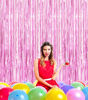 Picture of 2 Pcs 3.2ft x 8.2ft Shiny Pink Metallic Tinsel Foil Fringe Curtains Photo Booth Pink Backdrop for Birthday Wedding Bridal Shower Baby Shower Bachelorette Party Decorations