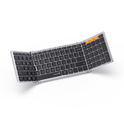 Picture of ProtoArc Foldable Bluetooth Keyboard, XK01 Folding Wireless Portable Keyboard with Numeric Keypad, Full-Size Travel Keyboard for iPad Tablet Smartphone Laptop PC Windows iOS Android, Black Silver
