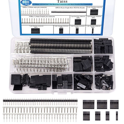 Picture of Taiss 600PCS Dupont Connector Kit 2.54mm 1/2/3/4/5/6/7 Pin Housing Connector and Male Female Crimp Pin,Dupont Crimp Pin Adaptor Assortment,Jumper Wire Cable Pin Header