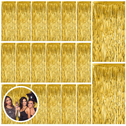 Picture of 20 Pack Gold Fringe Curtain Backdrop Tinsel Streamers Birthday Party Decorations Christmas Photo Booth Backdrop Halloween New Year Graduation Baby Shower Theme Party Decorations