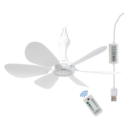 Picture of USB Mini Small Ceiling Fan quiet Camping RV Fans Emergency Portable Outdoor Hanging Gazebo Canopy Dorm Fans Silent For Tent,Hiking,Outages Home Room with Remote Battery operated,Power Bank powered