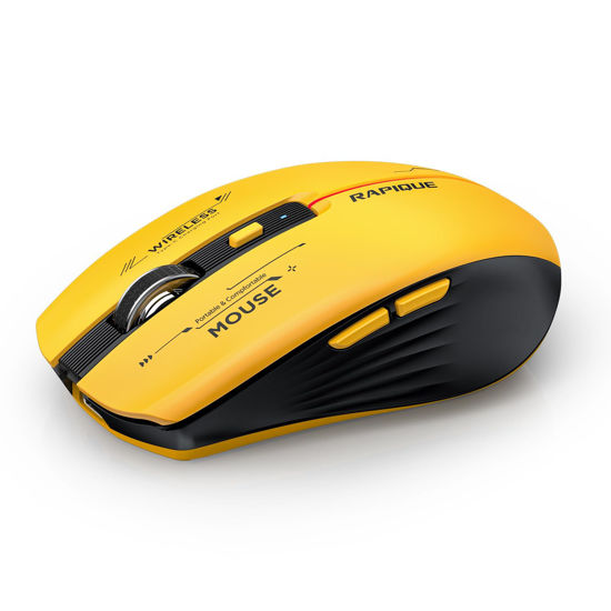 Picture of RAPIQUE Bluetooth Wireless Mouse - (BT1/BT2+USB Receiver) Tri-Device Compatibility for PC, Laptop, Computer, MacBook, Tablet (Black and Yellow)