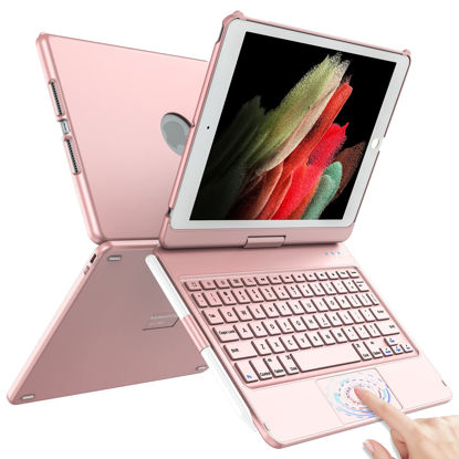 Picture of Touchpad Keyboard Case for iPad 10.2 9th/8th/7th Gen, Keyboard Case for iPad 9th Generation/8th/7th Gen-360° Rotatable Protective Cover for iPad Keyboard 9th/8th/7th Gen with Pencil Holder (Rose Gold)