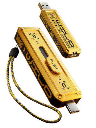 Picture of MOVE SPEED 128GB Flash Drive 1000MB/s Read Write Speed,USB 3.2 Gen2+Type C Dual Interface, USB C Drive 3-Stage Push-Pull Design with Lanyard, Thumb Drive for iPhone 15 Series/MacBook/Android Phone etc