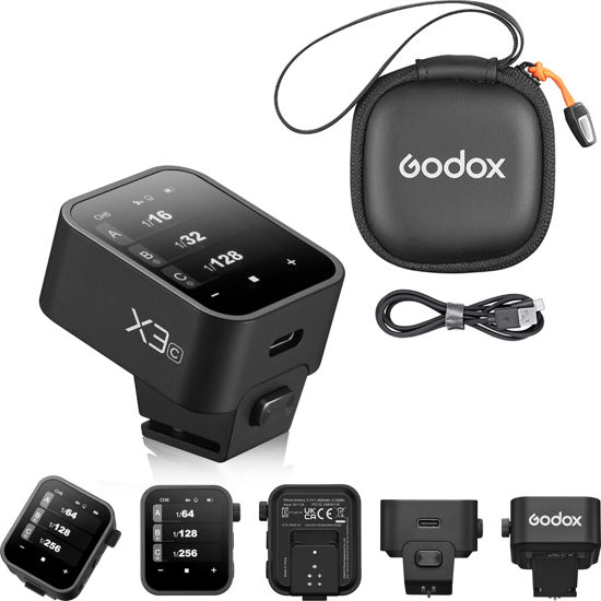 Picture of Godox X3 X3C Flash Trigger for Canon, Touchscreen interface & local controls, Built-in Type-C Charging Battrery TTL HSS 2.4G Wireless Speedlite Trigger kit with Storage Bag for indoor outdoor shooting