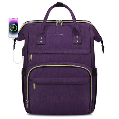 Picture of LOVEVOOK Laptop Backpack for Women,17 Inch Professional Womens Travel Backpack Purse Computer Laptop Bag Nurse Teacher Backpack,Waterproof Work Bags Carry on Back Pack with USB Port,Dark Purple