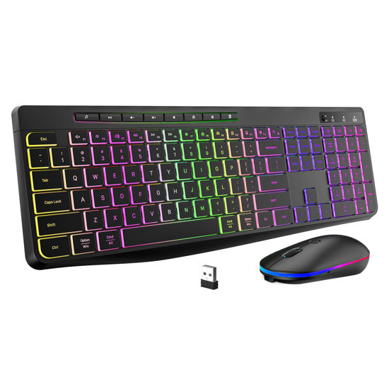 Picture of Wireless Keyboard and Mouse Combo With Backlit,2.4G Full Size Ergonomic Keyboard with Light Up Letters,Rechargeable and Slim RGB Mouse,Silent Click For Windows/MAC PC,Laptop,Chromebook,Surface,Macbook