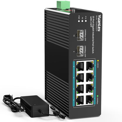 Picture of YuanLey 10 Port Industrial Switch with 8 Port PoE Gigabit & 2X SFP Port, Unmanaged PoE Switch with 120W Power Adapter, IEEE802.3af/at, VLAN & RSTP, Din-Rail PoE Switch for IP Camera, VoIP Phones,AP