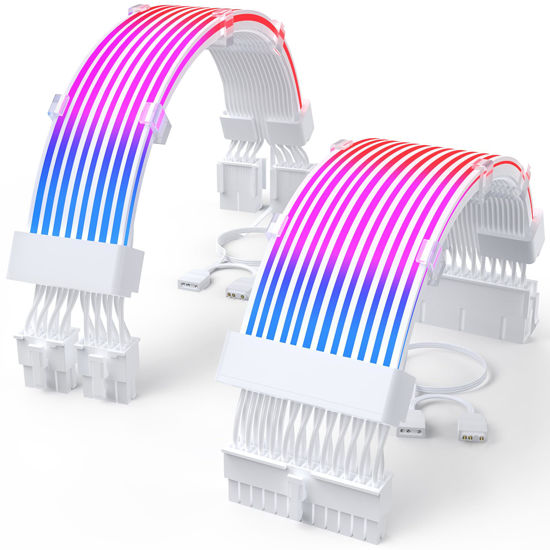 Picture of Sirlyr RGB PSU Cable Extension,ARGB PC Power Supply Cable with Soft LED Stripes and PVC Sleeved Extend Cable,16AWG 24 Pin ATX Dual 8 Pin PCIE Set