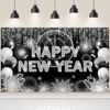 Picture of AIBIIN Black Silver Happy New Year Backdrop 2025 Kiss Me at Midnight Photography Background Cheers to The New Year Eve Hello 2025 Party Decorations Firework New Year Banner Photo Props 7X5ft