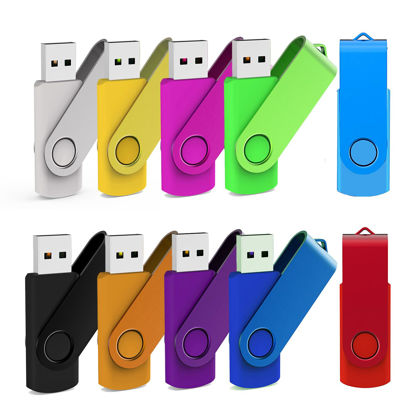 Picture of 10 Pack 16GB USB Flash Drive Bulk Pack, Bulk USB 2.0 Flash Drives Thumb Drive Swivel Memory Stick Jump Drive Pen Drive Zip Drive