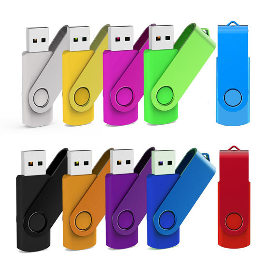 Picture of 10 Pack 16GB USB Flash Drive Bulk Pack, Bulk USB 2.0 Flash Drives Thumb Drive Swivel Memory Stick Jump Drive Pen Drive Zip Drive