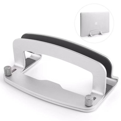 Picture of LOTEYIKE Aluminum Vertical Laptop Stand, MacBook Pro Laptop Vertical Stand Dock Holder with Adjustable Slot Fits All Laptops Notebook Tablets MacBook Air- Save Space & Improve Airflow, Silver