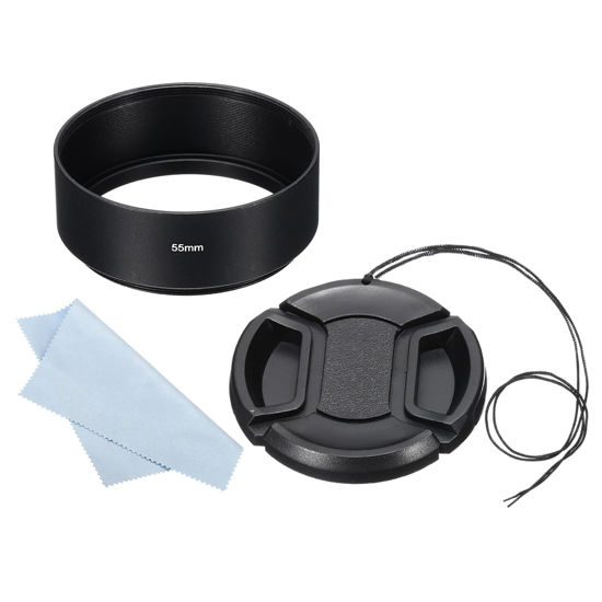 Picture of PATIKIL 55mm Lens Hood, Standard Focus Frosted Surface Anti-reflective Inside Hood with 58mm Lens Cap and Cloth for Camera Lens, Black for Nikon, for Fujifilm, for Pentax, for Leica