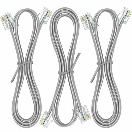 Picture of NECABLES 3Pack Phone Cord 2ft Telephone Cord Phone Line Cord RJ11 6P4C Male to Male for Landline Phone and Fax - 2 Feet