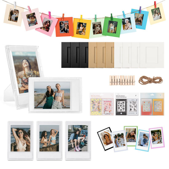 Picture of HIYQIN 11 in 1-2x3 Photo Accessories Bundle for Instax Mini Film (54x86mm), for Fujifilm Instax Mini Photo Frames, Magnet Frames, Stickers, Hanging Paper Frames - Frosted Clear