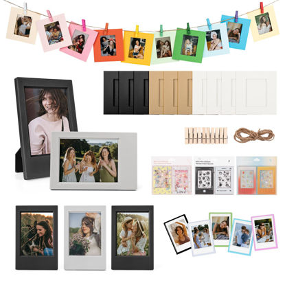 Picture of HIYQIN 2x3 Photo Accessories Bundle for Instax Mini Film (54x86mm), for Fujifilm Instax Mini Instant Camera Photo Frames, Magnet Frames, Stickers, Hanging Paper Frames - Black Grey