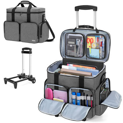 Picture of CURMIO Rolling Teacher Tote Bag with Padded Laptop Compartment for up to 15.6 Inches Laptop, Wheeled Teacher Bag for Teaching, Office, Craft, Gray