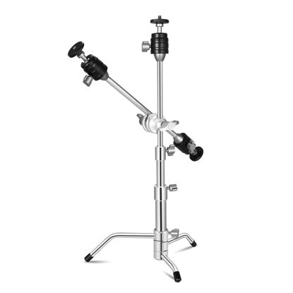 Picture of Supon 20" Mini Pocket C Stand, All-Metal Adjustable Small 20.8" C-Stand Short Tripod Stand with 13" Boom Arm Grip Head, 3 Ball Head, Sliding Leg for camera, smartphone, light, mic photography - Silver