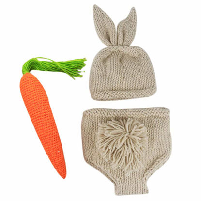 Picture of Newborn Photography Props Baby Boy Girl Happy Easter Bunny Outfits Handmade Carrot Crochet Knitted Wrap 1st Birthday Cake Smash Photo Shoot Costume Rabbit Beanie Hat Diaper Accessory for Infant Kids