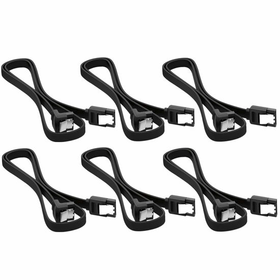 Picture of AYECEHI 6 Pack 90 Degree Right Angle SATA III 6.0 Gbps Cable (SATA 3 Cable) with Locking Latch Black - 12 Inches for SATA HDD, SSD, CD Driver, CD Writer