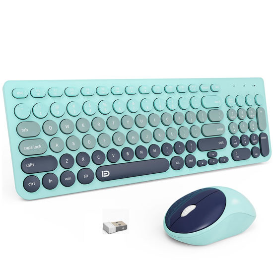 Picture of FD Wireless Keyboards and Mouse Combo - 2.4GHz USB Cordless, Cute Wireless Keyboard Round Keys, Quiet and Slim Set for Laptop, Computer, TV and Mac - Indigo Blue Colorful