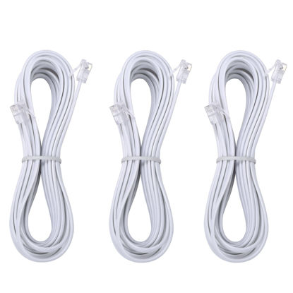 Picture of LanSenSu Telephone landline Extension Cord Cable Cord with Standard RJ-11 6P4C Plug (6Ft-3Pack-White, White)