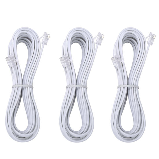 Picture of LanSenSu Telephone landline Extension Cord Cable Cord with Standard RJ-11 6P4C Plug (6Ft-3Pack-White, White)