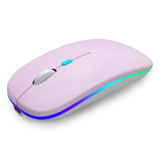 Picture of AIKOKOK Wireless Bluetooth Mouse Rechargeable Laptop Mouse Portable LED Computer Mice Use(BT5.2 and USB 2.4G) Dual Mode Connection Silent Slim Mouse for Laptop/iPad Tablet/Apple MacBook/PC (Pink)