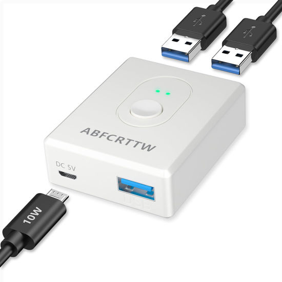 Picture of USB 3.0 Switch Powered, Bi-Directional USB Switcher 2 Computers 1 in 2 Out (2 in 1 Out), USB Switch Selector for Keyboard, Mouse, Printer, Webcam, USB Sharing Switch Supports Carplay and Android Auto