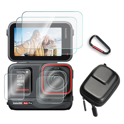 Picture of HUADU Screen Protector Compatible for Insta360 Ace Pro Camera,Tempered Glass Film Anti Scratch High Definition Full Coverage and Hard Shell Travel Storage Carrying Case
