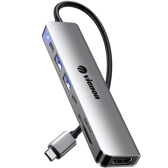 Picture of USB C Hub HDMI Adapter for Monitor, VIENON 7 in 1 USB C Docking Station with 4K HDMI, SD/TF Card Reader, 100W PD, 2*USB 3.0, USB C Data Ports Compatible for MacBook Pro, XPS More Type C Devices