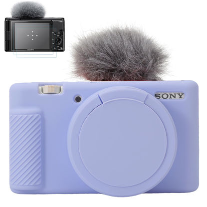 Picture of Pocoukate Camera Case for Sony ZV-1, ZV1 Camera Case Digital Camera Anti-Scratch Slim Fit Soft DSLR Camera Sleeve with Tempered Glass Protective Screen Protector for Sony ZV-1 - Lilac