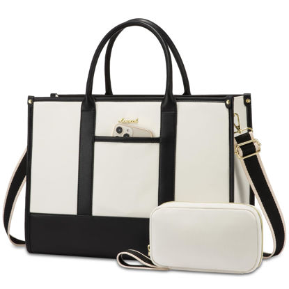 Picture of LOVEVOOK Laptop Tote Bags for Women Work Bag 15.6 inch Large Professional Teacher Purse Lightweight Computer Bag Briefcase Business Office, Beige-black