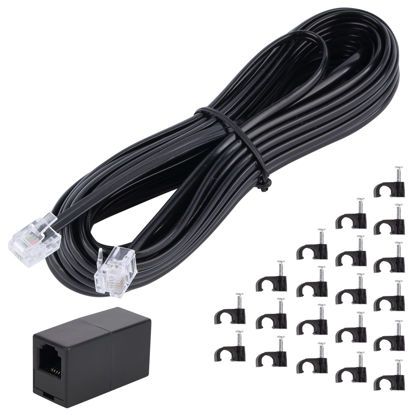 Picture of Ubramac Telephone Extension Cord Phone Cable Line Wire, with Standard RJ11 Plug (25FT-Black)