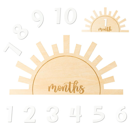 Picture of R HORSE Baby Monthly Milestone Card, Double Sided Boho Sun Wooden Monthly Milestone Discs with Number Cards, Newborn Months Signs Announcement Baby Shower Photography Props Gifts for Boy Girl