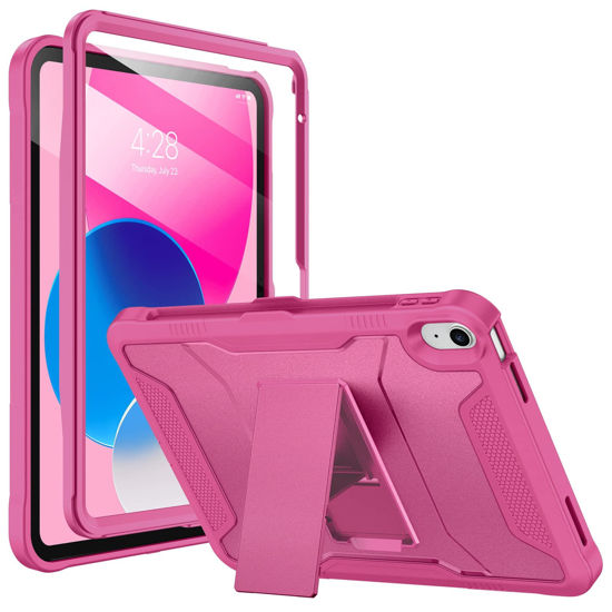 Picture of Soke Case for iPad 10th Generation 10.9-inch 2022, with Built-in Screen Protector and Kickstand, Rugged Full Body Protective Cover for New Apple iPad 10.9 Inch - Hot Pink