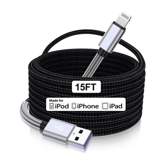 Picture of Cabepow 15 FT Extra Long iPhone Charger Cord,[Apple MFi Certified] Long Apple Lightning Cable 5M,2.4A Nylon Braided iPhone Fast Charging Cord for iPhone 14/14pro/13/12/11/11Pro/X/XS/XR/XS Max/8/7