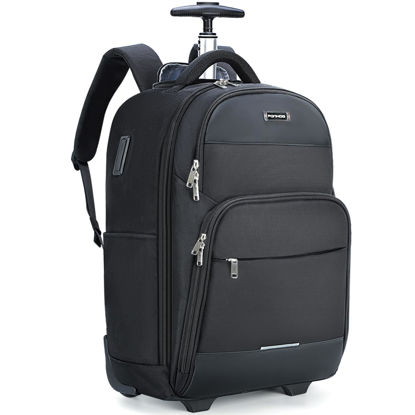 Picture of Ponhog Rolling Backpack, 30L Travel Laptop Backpack with Wheels, 15.6 Inch Roller Carry on Luggage with USB Charging Port, Flight Approved Personal Item Wheeled Suitcase for Men Women Adults, Black