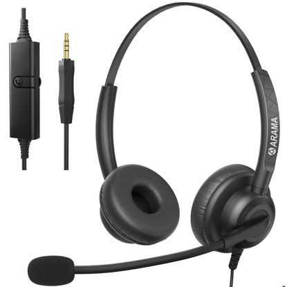 Picture of Arama Cell Phone Headset with Microphone Noise Cancelling & in-line Control,3.5mm Computer Headset for iPhone,Android,Samsung,LG,HTC,BlackBerry Mobile Phone and iPad Tablets