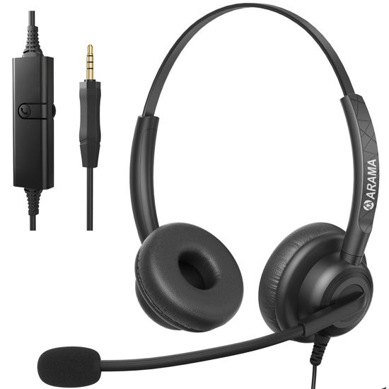 Picture of Arama Cell Phone Headset with Microphone Noise Cancelling & in-line Control,3.5mm Computer Headset for iPhone,Android,Samsung,LG,HTC,BlackBerry Mobile Phone and iPad Tablets