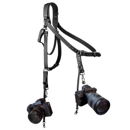 Picture of 4J LEDR Leather Camera Strap,Shoulder Camera Strap for 1 or 2 Camera,Dual Camera Harness for Photographers,Multi Camera Gear for Dslr/Slr Strap,Camera Harness Camera Sling Strap Single or Dual,Black